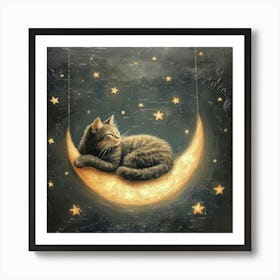 Cat On The Moon Art Art Print