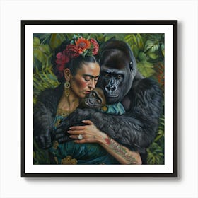 Frida Kahlo and the Mountain Gorilla. Animal Conservation Series Art Print