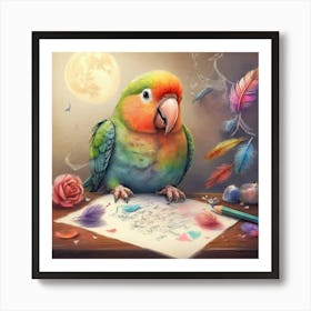 Parrot Writing Art Print