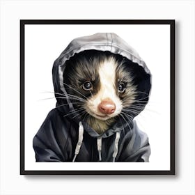 Watercolour Cartoon Skunk In A Hoodie Art Print