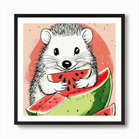 Hedgehog Eating Watermelon 1 Art Print