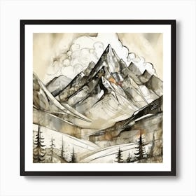 Firefly An Illustration Of A Beautiful Majestic Cinematic Tranquil Mountain Landscape In Neutral Col (40) Art Print