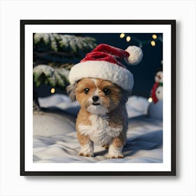 Dog In Santa Hat Art Print