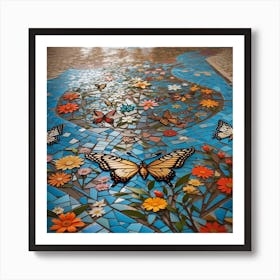 mosaic_floor_with_flowers Art Print