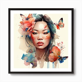 Watercolor Floral Asian Woman #1 Art Print