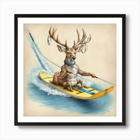 Deer On Surfboard 8 Art Print