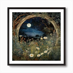 A Magical Midnight Moonlit Landscape Art Print