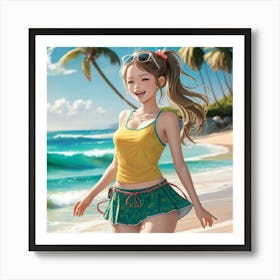 Asian Girl On The Beach 1 Art Print