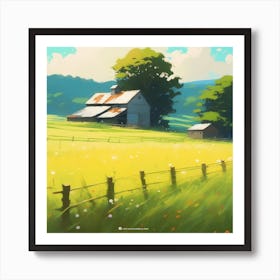 Peaceful Farm Meadow Landscape Acrylic Painting Trending On Pixiv Fanbox Palette Knife And Brush (4) Art Print