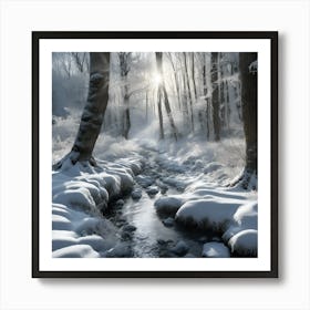 Winter Snow on the Banks of the Woodland Stream 2 Art Print