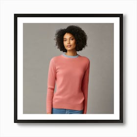 Portrait Of A Woman Wearing A Pink Sweater Art Print