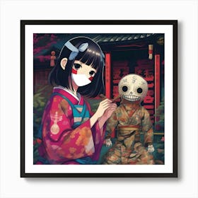 Anime Girl With Skeleton Art Print