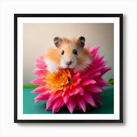 Firefly Cute, Hamster, Pink Dahlia, Bright Colors, Neutral Background, Adorable, Charming, Vibrant, (11) Poster