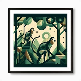 Monkeys In The Forest Art Print