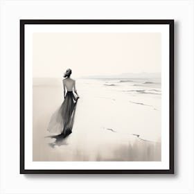 Woman Walking On The Beach Art Print