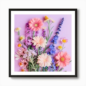 Bouquet Of Flowers In A Lilac Background Art Print