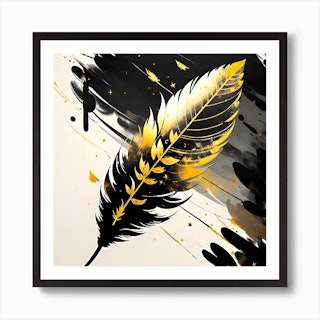 Gold Striped Feathers print by SW Clough
