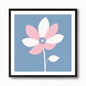 A White And Pink Flower In Minimalist Style Square Composition 362 Art Print