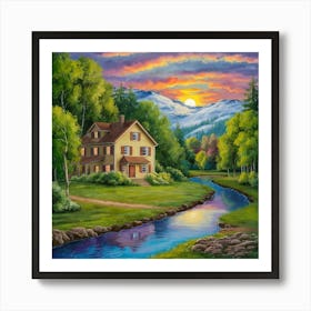 Sunset By The Stream Art Print