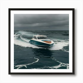 Speed Boat In The Ocean 2 Art Print