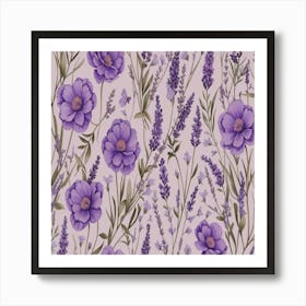 seamless pattern of Lavender Flowers Art Print