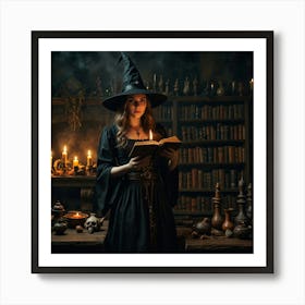 Witch Reading Book In The Library Art Print
