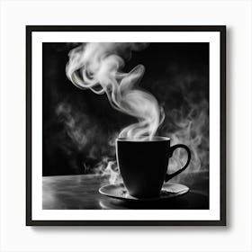 Black And White Coffee Cup With Steam 3 Art Print