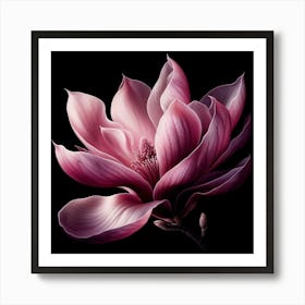 Pink Magnolia Flower on Black Background Art Print