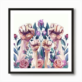 Geometric Art Strong Hand Fists Watercolor Floral Art Print