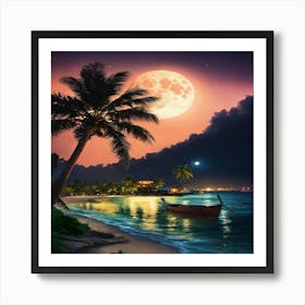 Full Moon On The Beach Art Print