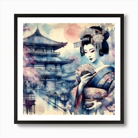 Japan Traditional Geisha Illustration By Ad 96 Art Print