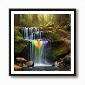 Rainbow Waterfall In The Forest Póster