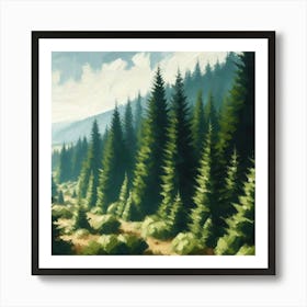 Forest Landscape, Acrylic Painting Style 3 Art Print