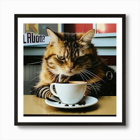 Cat Drinking Coffee Art Print