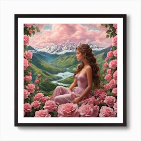 Isometric Fantasy This Beautiful Girl Who Sits Between Pink Ro 0 (1) Póster