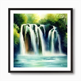 Waterfall Watercolor Painting, Plitvice Lakes National Park Art Print