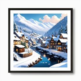 Riverside Winter Charm Art Print