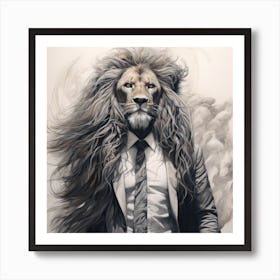 Lion In Business Suit Art Print