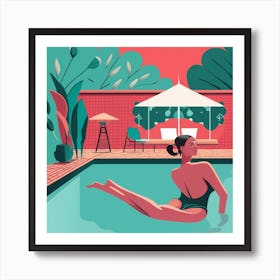 Illustration Of A Woman In A Swimming Pool Art Print