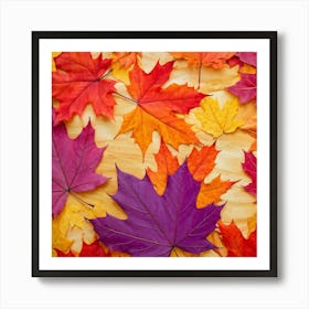 An Abstract Fall Themed Wallpaper A Group Of Maple Leaves In A Rainbow Of Autumn Hues Vivid Red W (4) Art Print