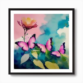 Butterflies And Roses Art Print