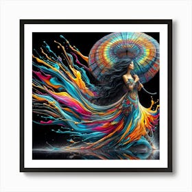Colorful Woman With Umbrella Art Print