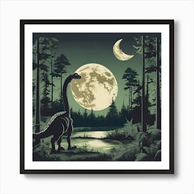 Dinosaur In The Forest At Night Art Print