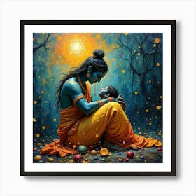 Krishna and Mother Art Print