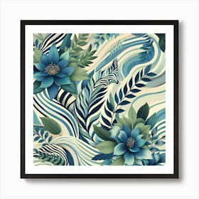 Blue Floral Pattern Art Print