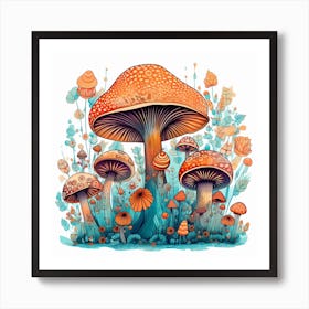 Mushrooms And Flowers 44 Art Print