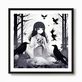 Manga Crow Girl Art Print