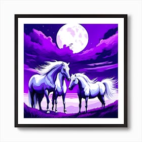 Two Horses In The Moonlight Art Print