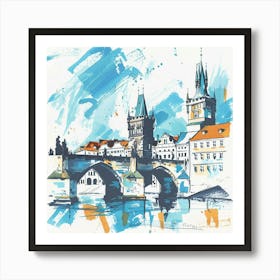 A Prague With Charles Bridge Expressive Strokes Art Print