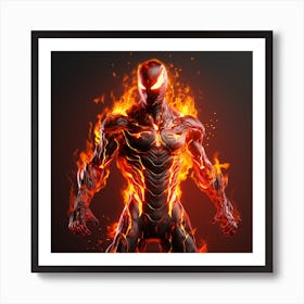 Spider Man In Flames Art Print